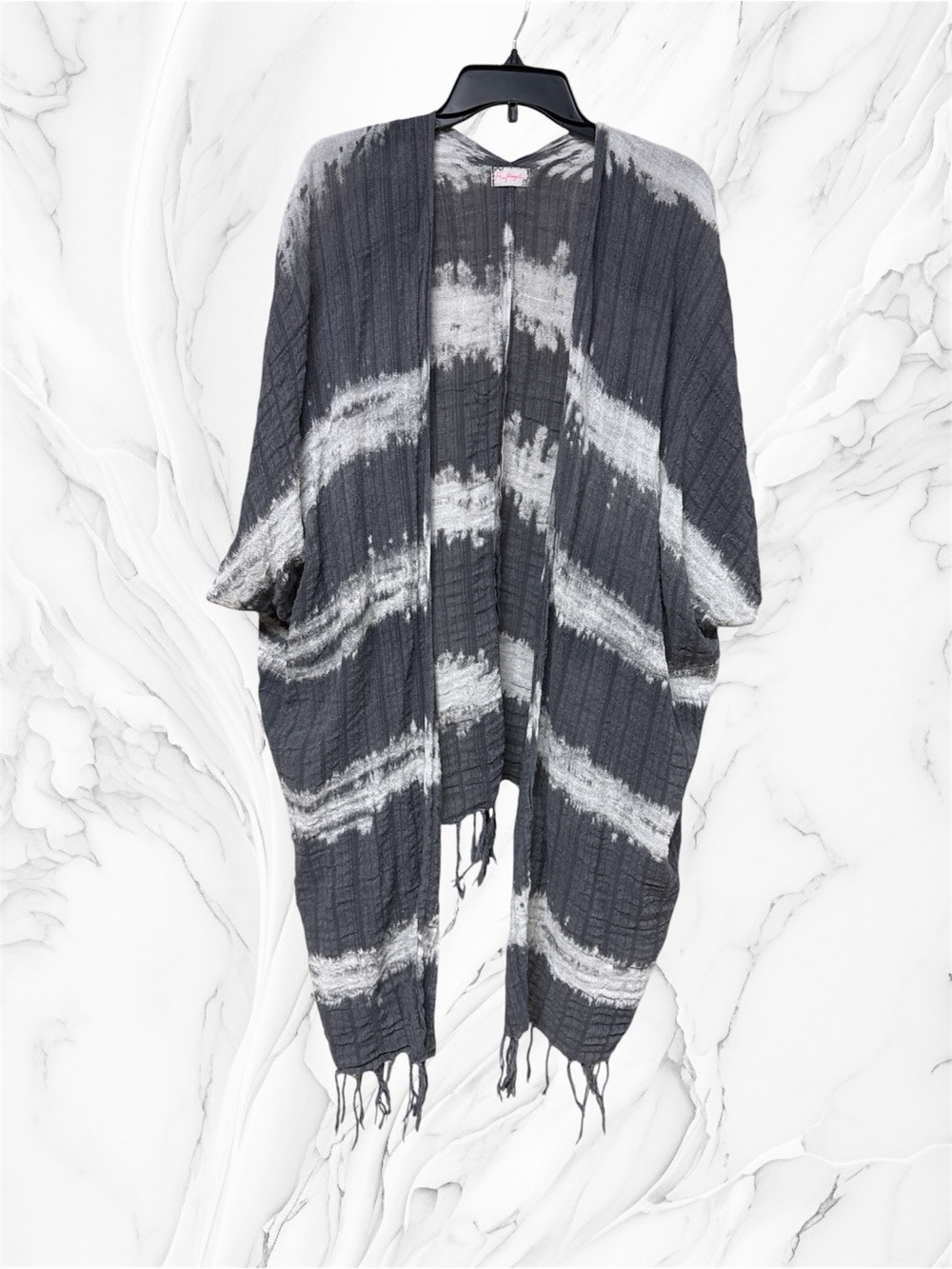 Free People Gray & White Striped Open-Front Kimono Cardigan coverup OSFM
